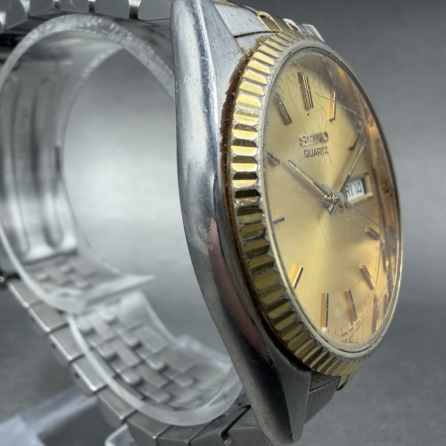 Seiko Presidential Watch 37mm Men Gold Dial Two Tone Daydate 7n43-8110 New Batt3