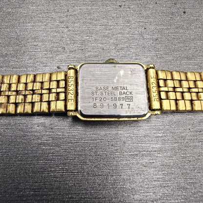 Seiko Watch Women 14mm Black Dial Gold Tone Rectangle 1F20-5B89 New Battery VTG10