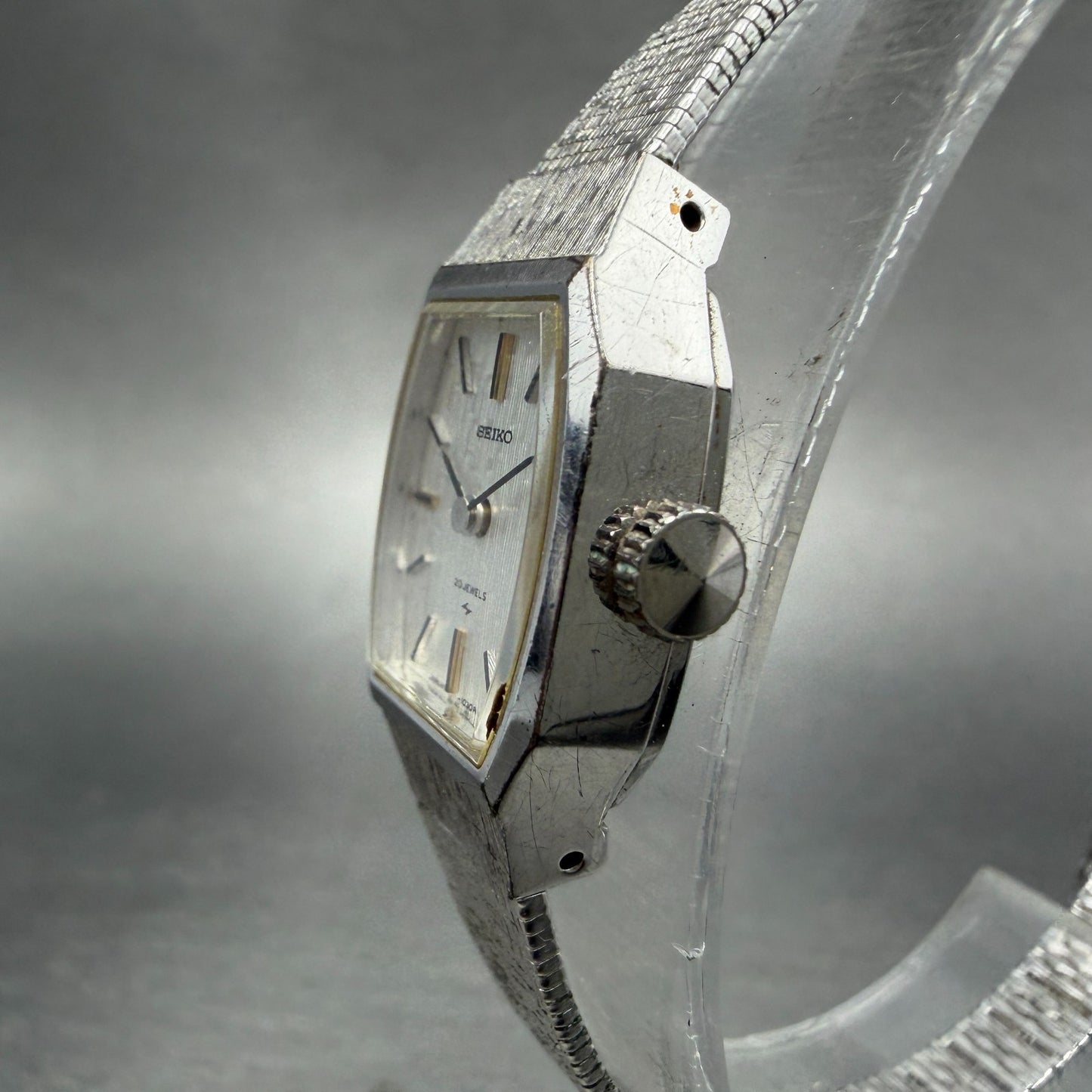 Seiko Tank Watch Women 17mm Silver Dial Silver Tone Manual 17-3280 Runs Vintage2