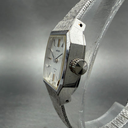 Seiko Tank Watch Women 17mm Silver Dial Silver Tone Manual 17-3280 Runs Vintage2