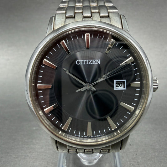 Citizen Eco-Drive Watch Men 37mm Black Dial Silver Tone Date E111-S067901 Works0