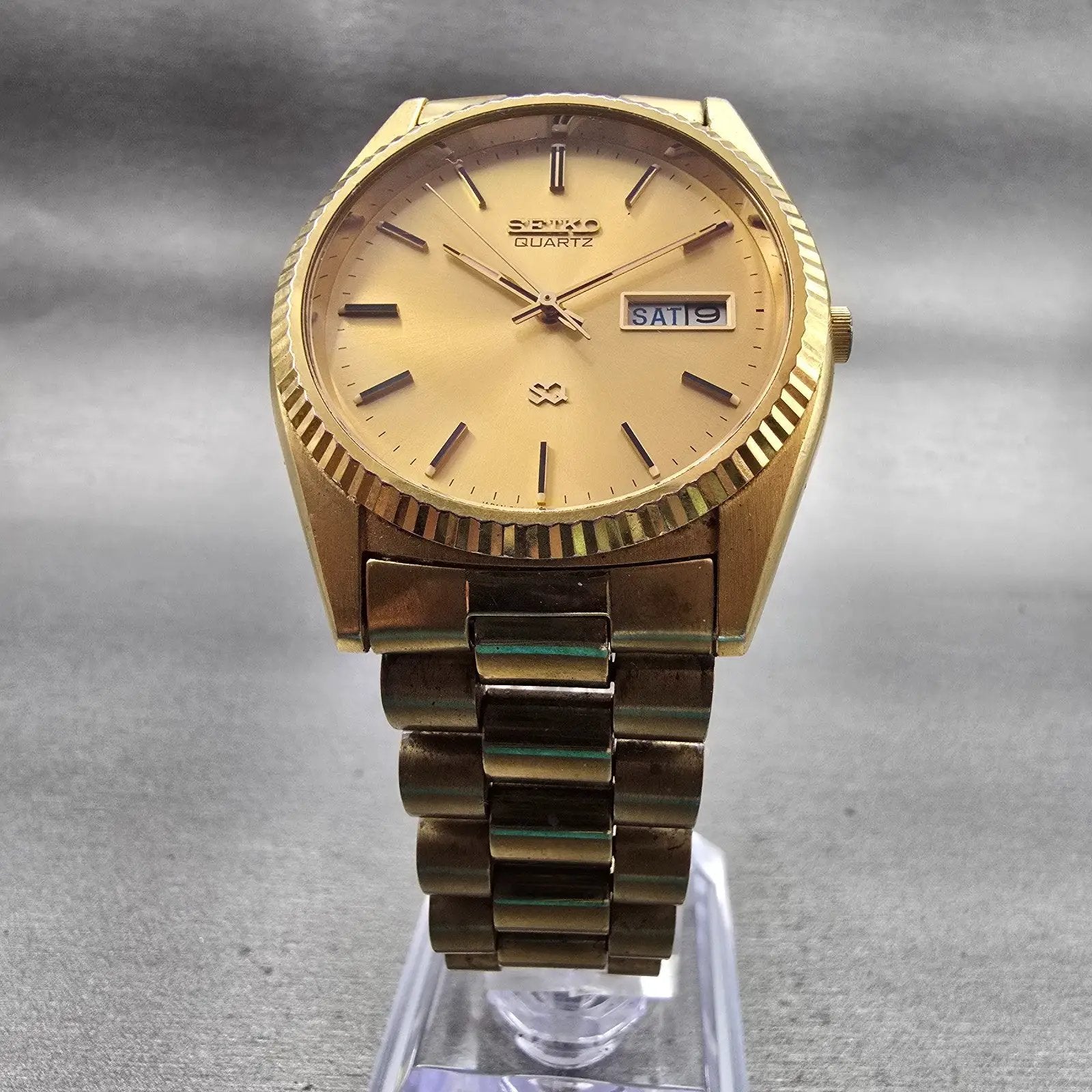 Seiko SQ President Watch Men 36mm Gold Dial Gold Tone Daydate 5Y23-8A69 New Batt5