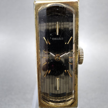 Seiko Tank Watch Women 13mm Silver Dial Gold Tone Rectangle Manual Wind Runs1