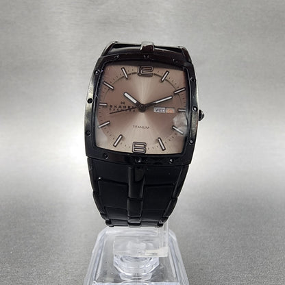 Skagen Tank Watch Women 27mm Silver Dial Black Case Daydate Rectangle New BAtt5