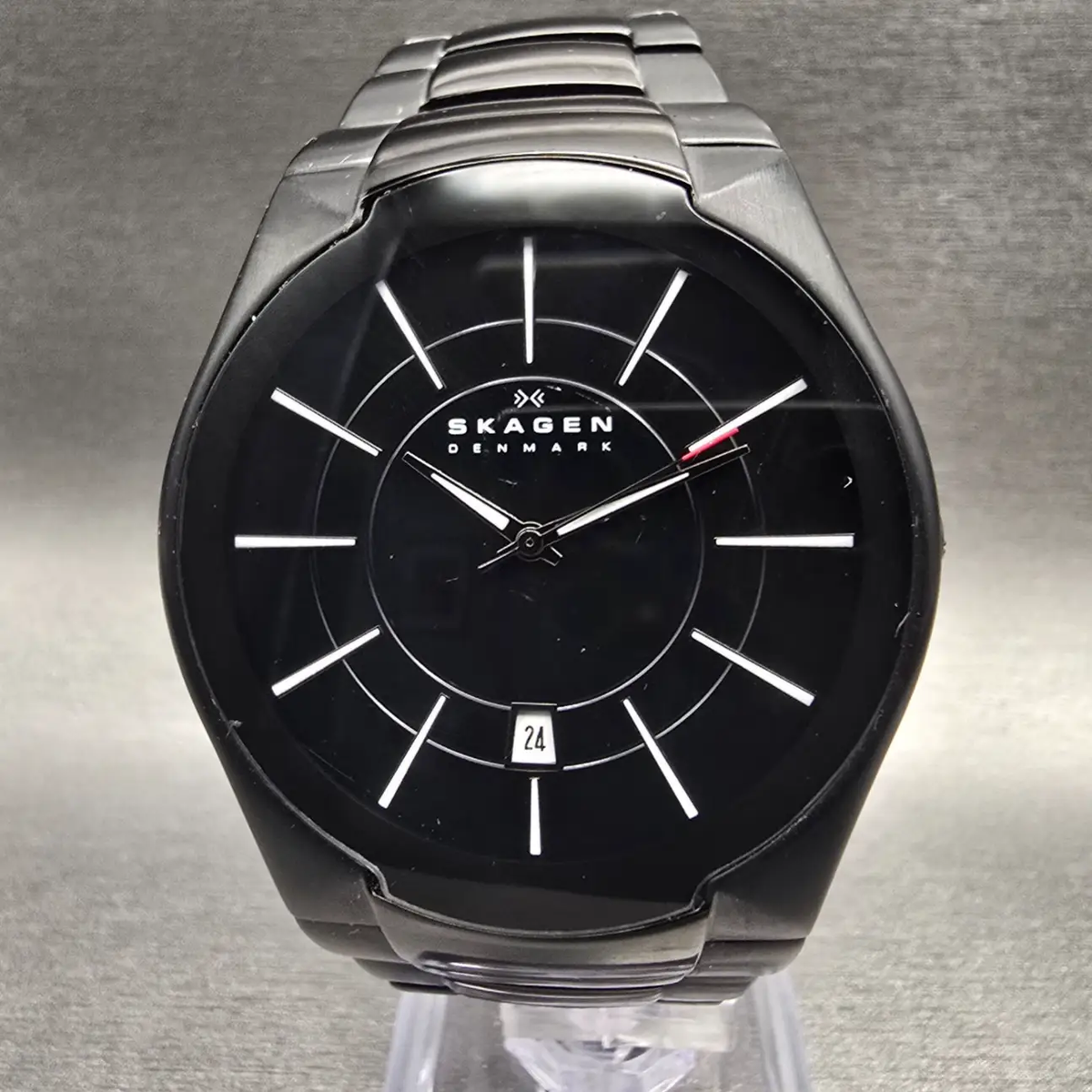 Skagen Watch Men 41mm Black Dial Titanium Date Round SKW6031 New Battery0