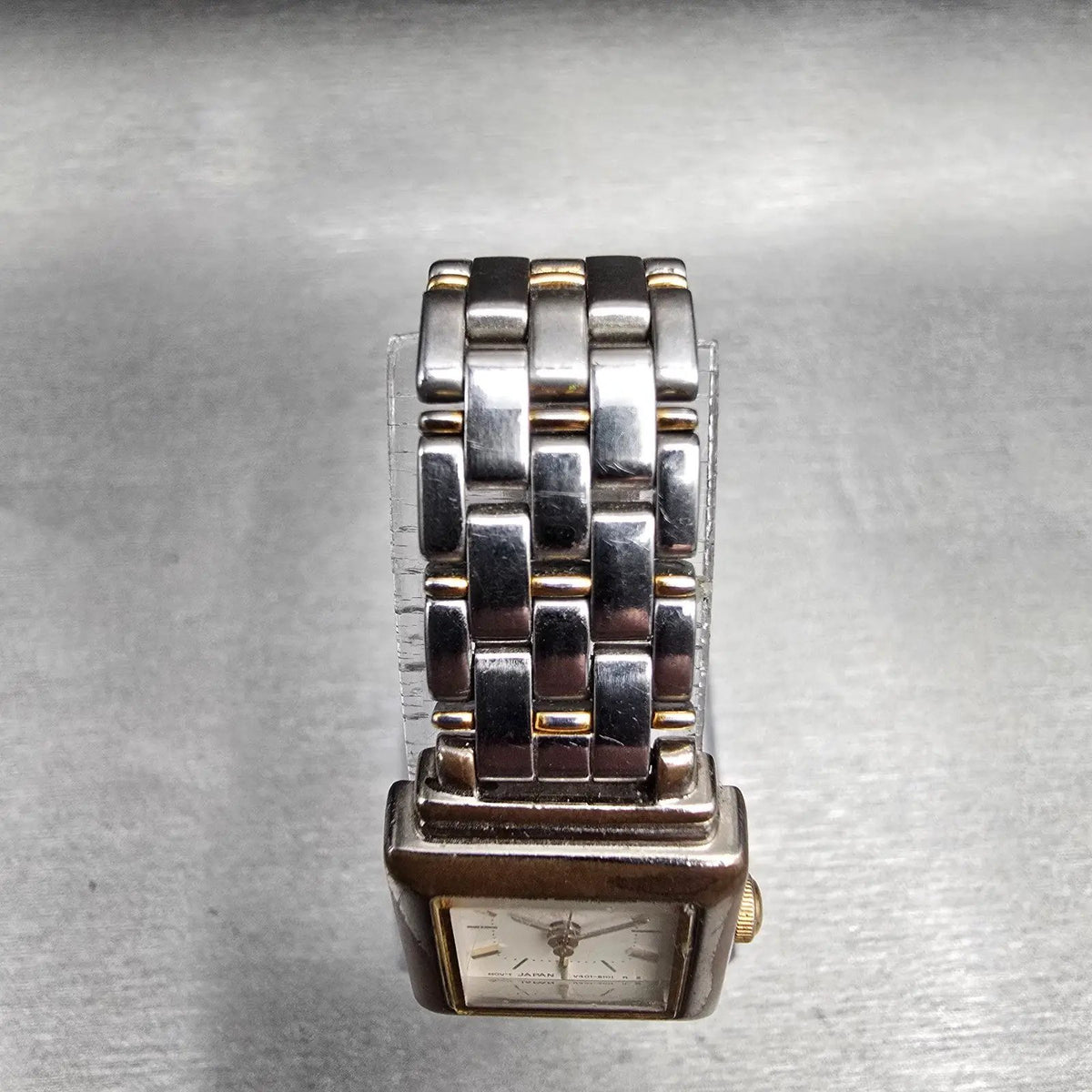 Seiko Watch Women 18mm White Dial Two Tone Rectangle V401-5849 New Battery4