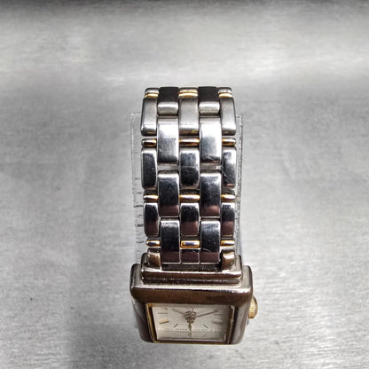 Seiko Watch Women 18mm White Dial Two Tone Rectangle V401-5849 New Battery4
