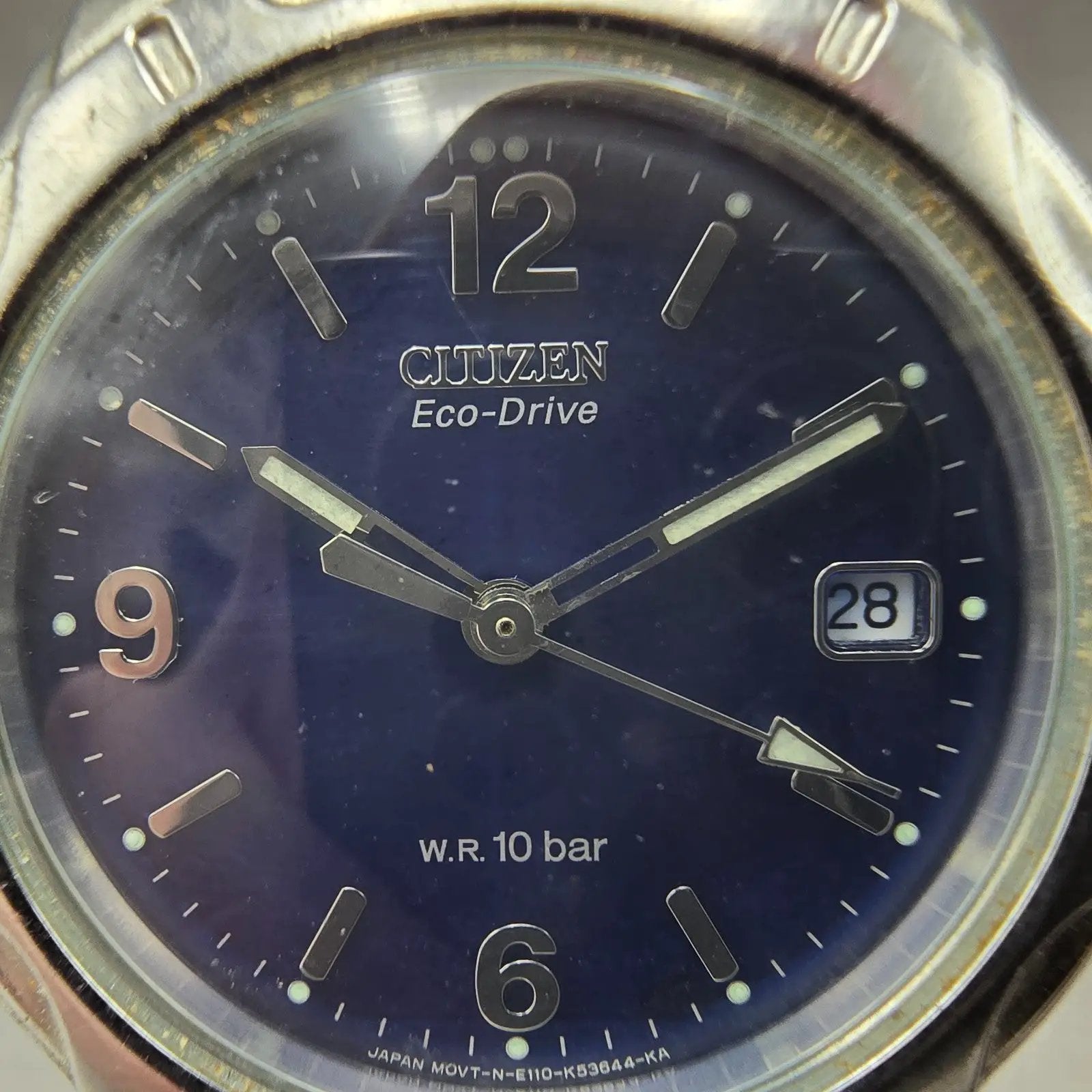 Citizen Eco-Drive Watch Men 36mm Blue Dial Silver Date Round E110-K17829 Runs1
