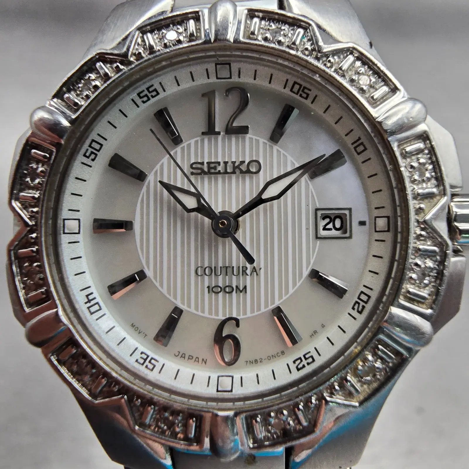 Seiko Coutura Watch Women 29mm MOP Dial Silver Tone Date Gemmed 7N82-0GD0 NewBat1