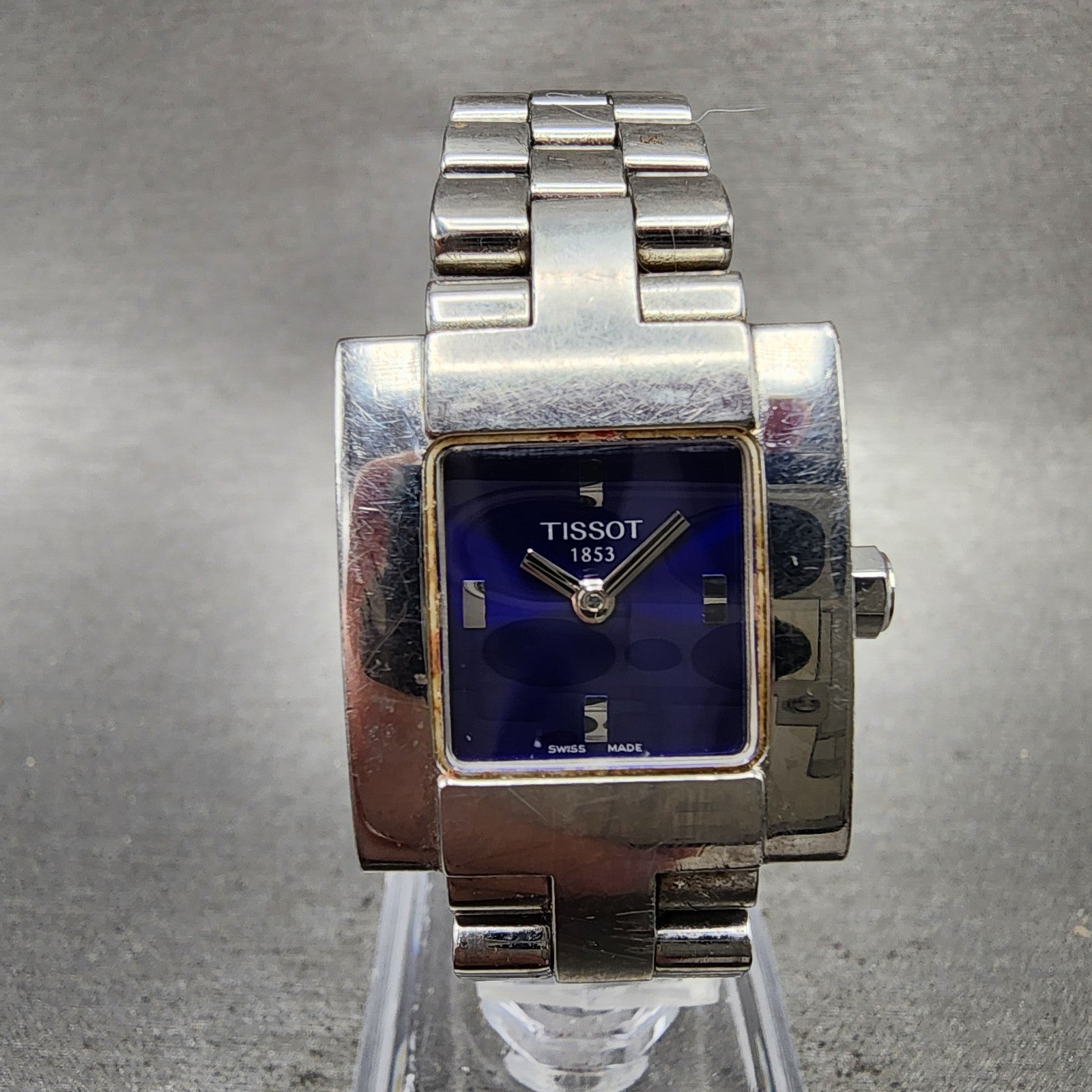 Tissot Tank Watch Women 22mm Blue Dial Steel Rectangle L370K New Battery0