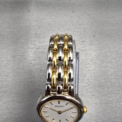 Seiko Watch Women 24mm White Dial Two Tone Round V700-6379 New Battery Vintage4
