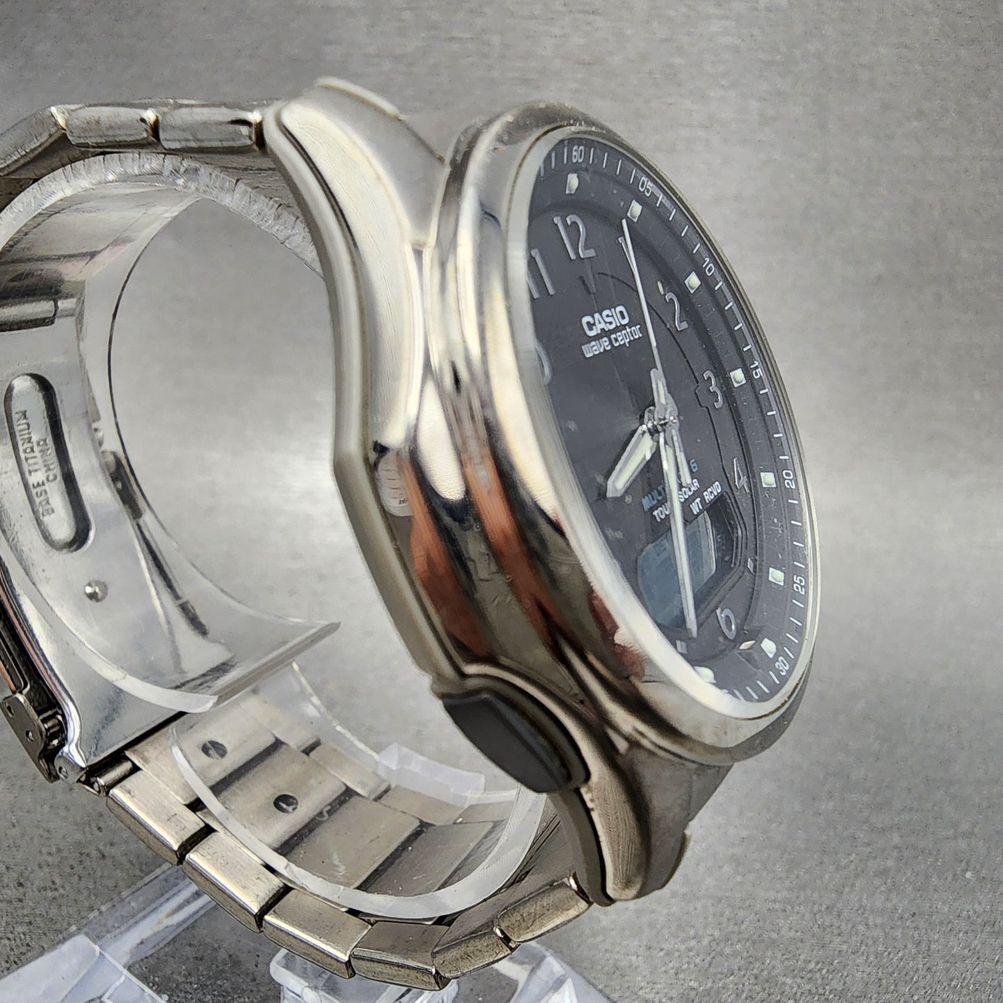 Casio Wave Ceptor Watch Men 42mm Black Dial Titanium Solar Analog Digital Works3