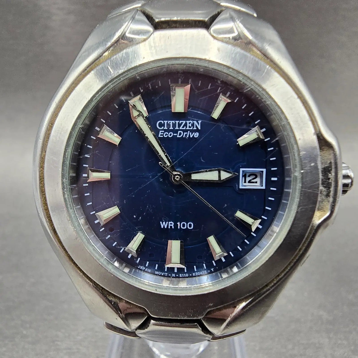 Citizen Eco-Drive Watch Men 38mm Blue Dial Steel Date Round E110-K16385 PARTS0