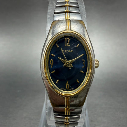 Seiko Pulsar Watch Women 17mm Blue Dial Two Tone Oval 1N00-X057 New Battery0