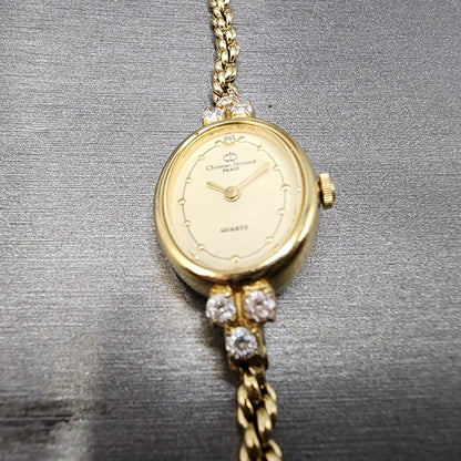 Christian Bernard Watch Women 16mm Cream Dial Gold Tone Oval READ!!! New Batt3