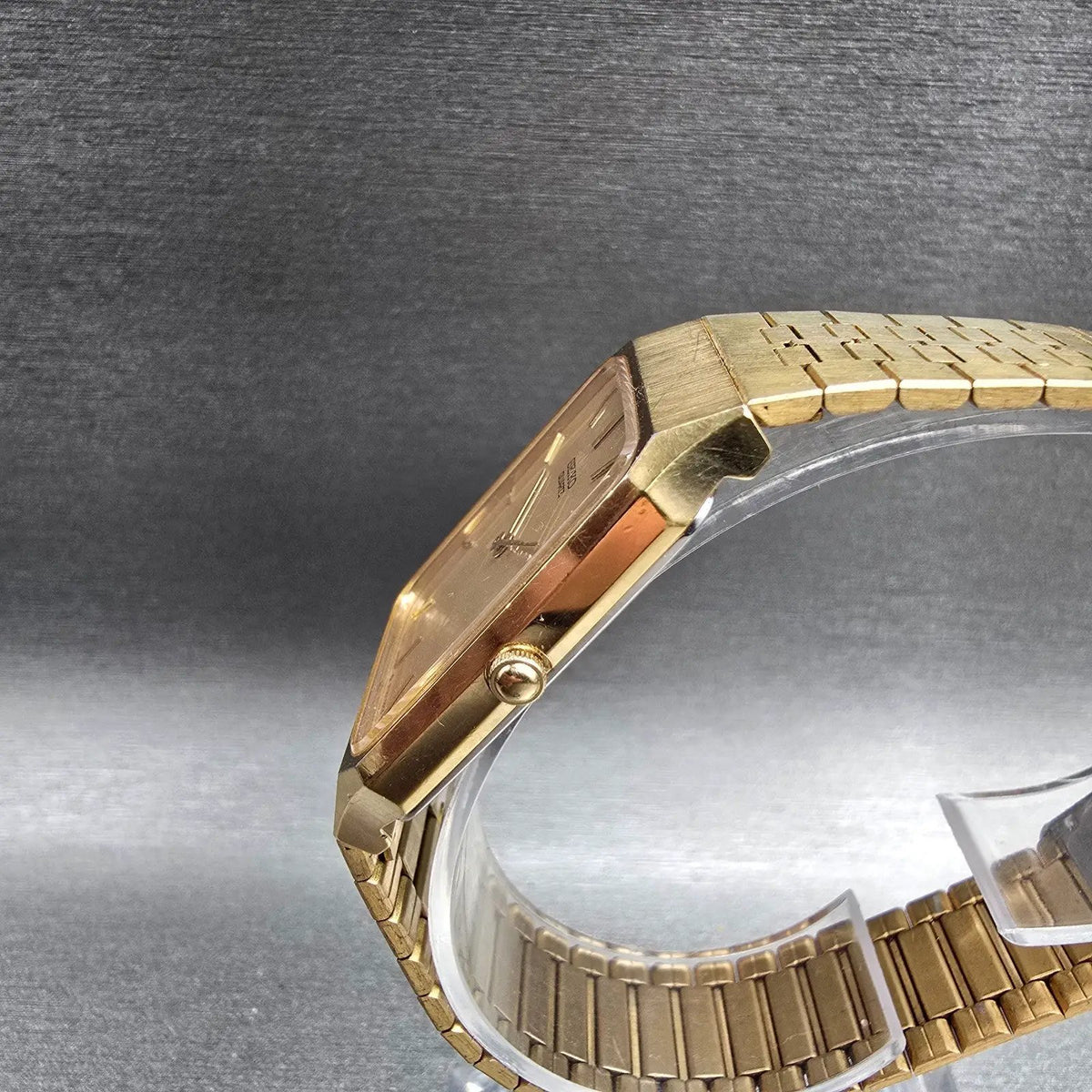 Seiko Watch Men 27mm Gold Dial Gold Tone Rectangle 5Y30-5009 New Battery2