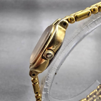 Seiko Watch Women 14mm Gold Dial Gold Tone Oval 1E20-6039 New Battery Vintage2