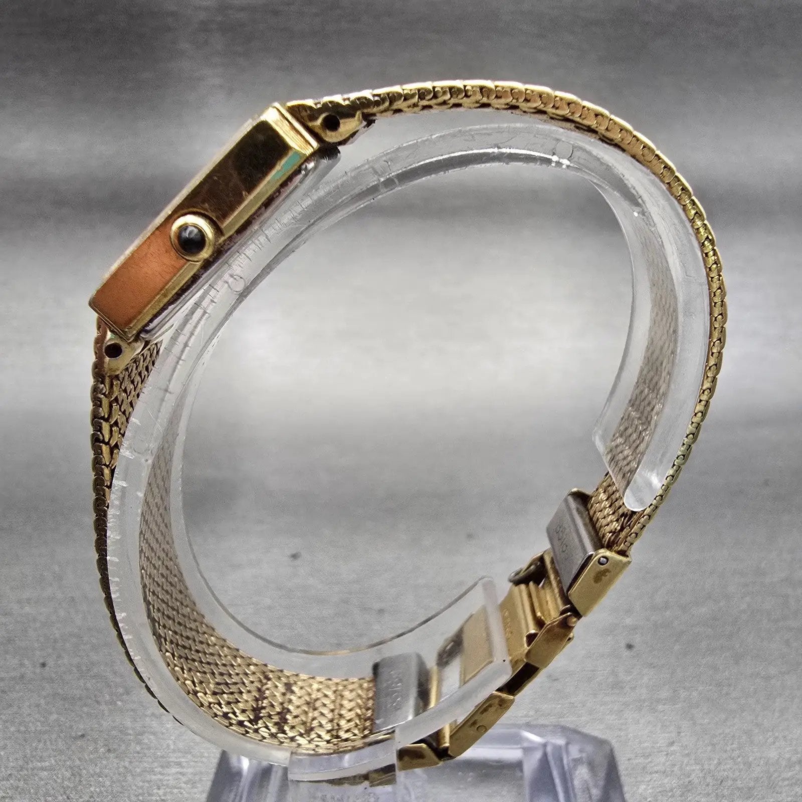 Seiko Watch Womem 19mm Gold Dial Gold Tone Rectangle 2C20-5610 New Battery VTG6