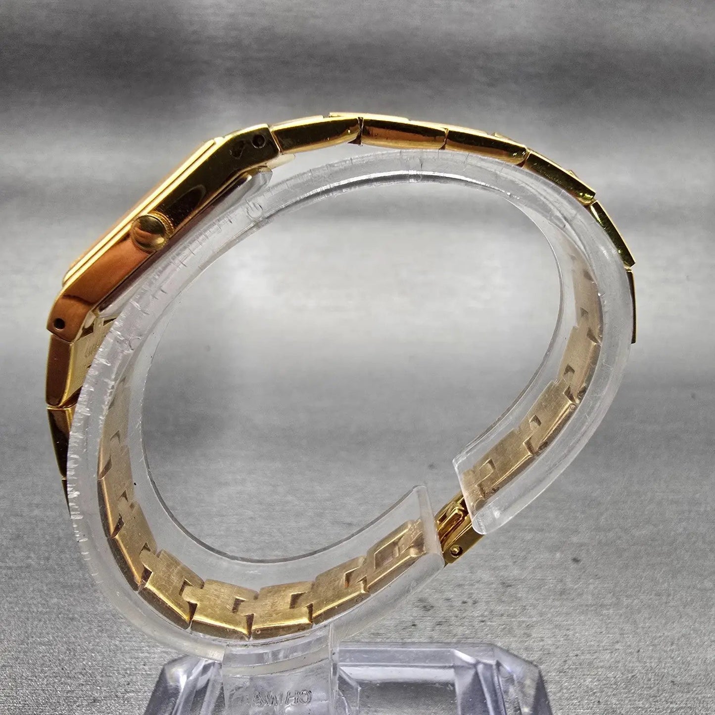 Seiko Watch Women 13mm Gold Dial Gold Tone Rectangle 2E20-7479 New Battery VTG6