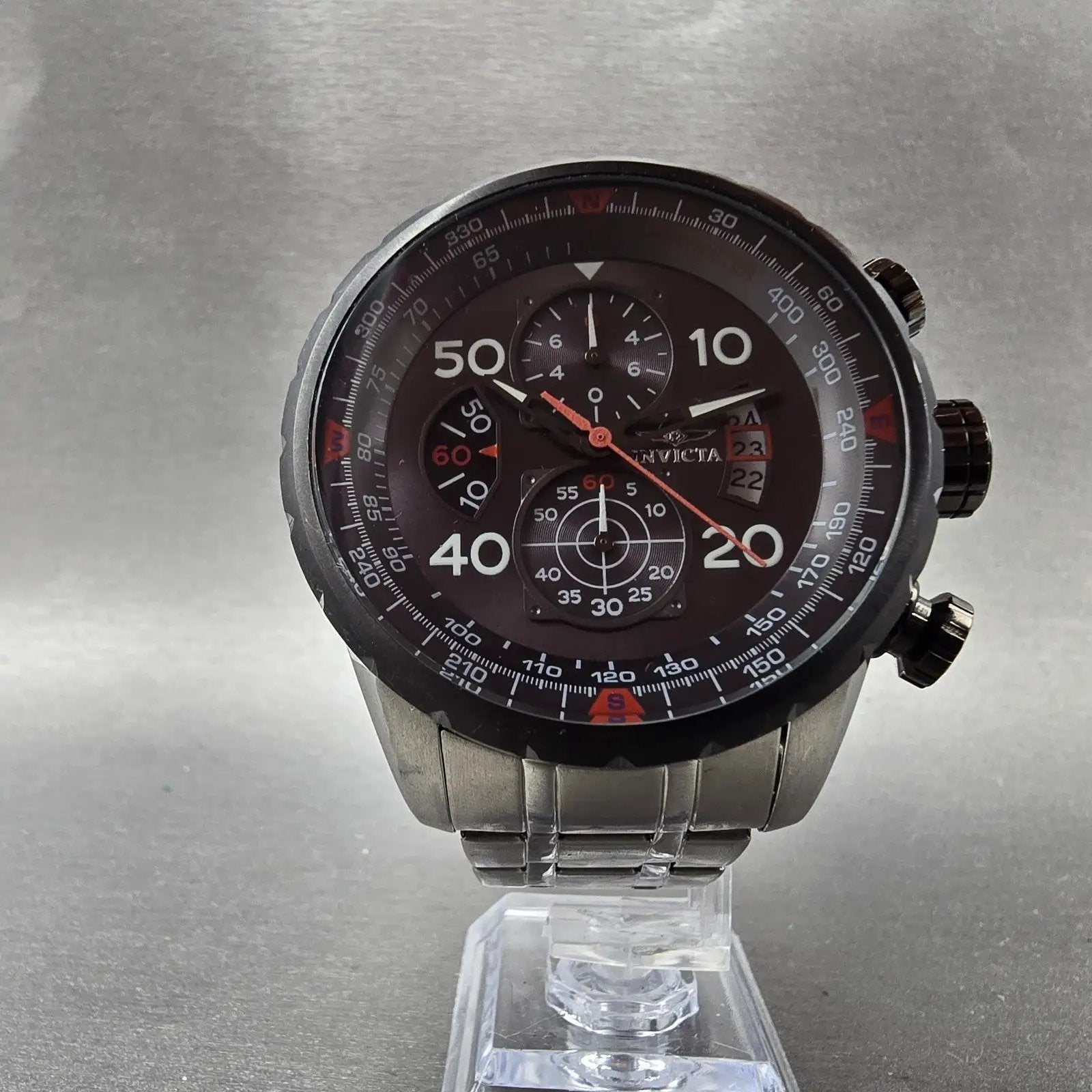 Invicta Aviator Chronograph Watch Men 49mm Black Dial Steel Date 17204 New Batt5