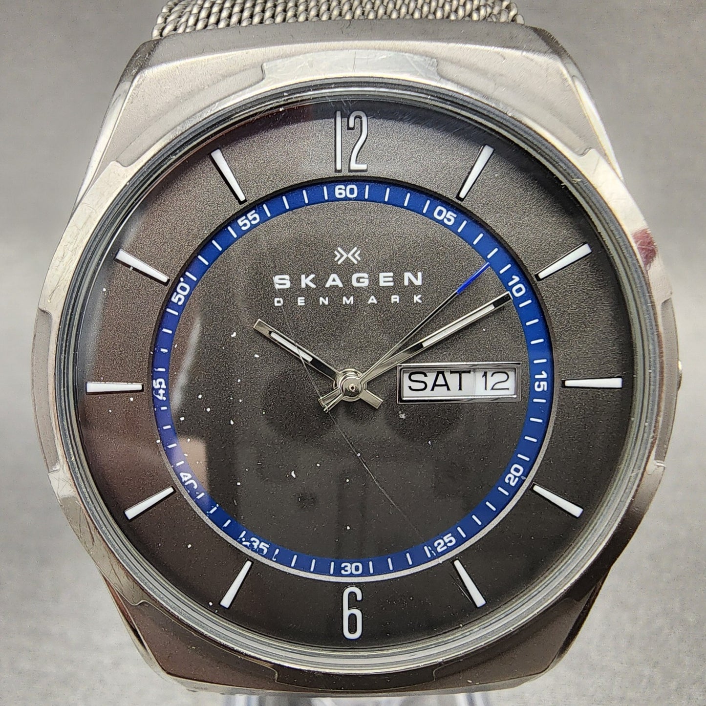 Skagen Melbye Watch Men 40mm Gray Dial Titanium Daydate Round New Batt READ!!!!1