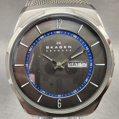 Skagen Melbye Watch Men 40mm Gray Dial Titanium Daydate Round New Batt READ!!!!1