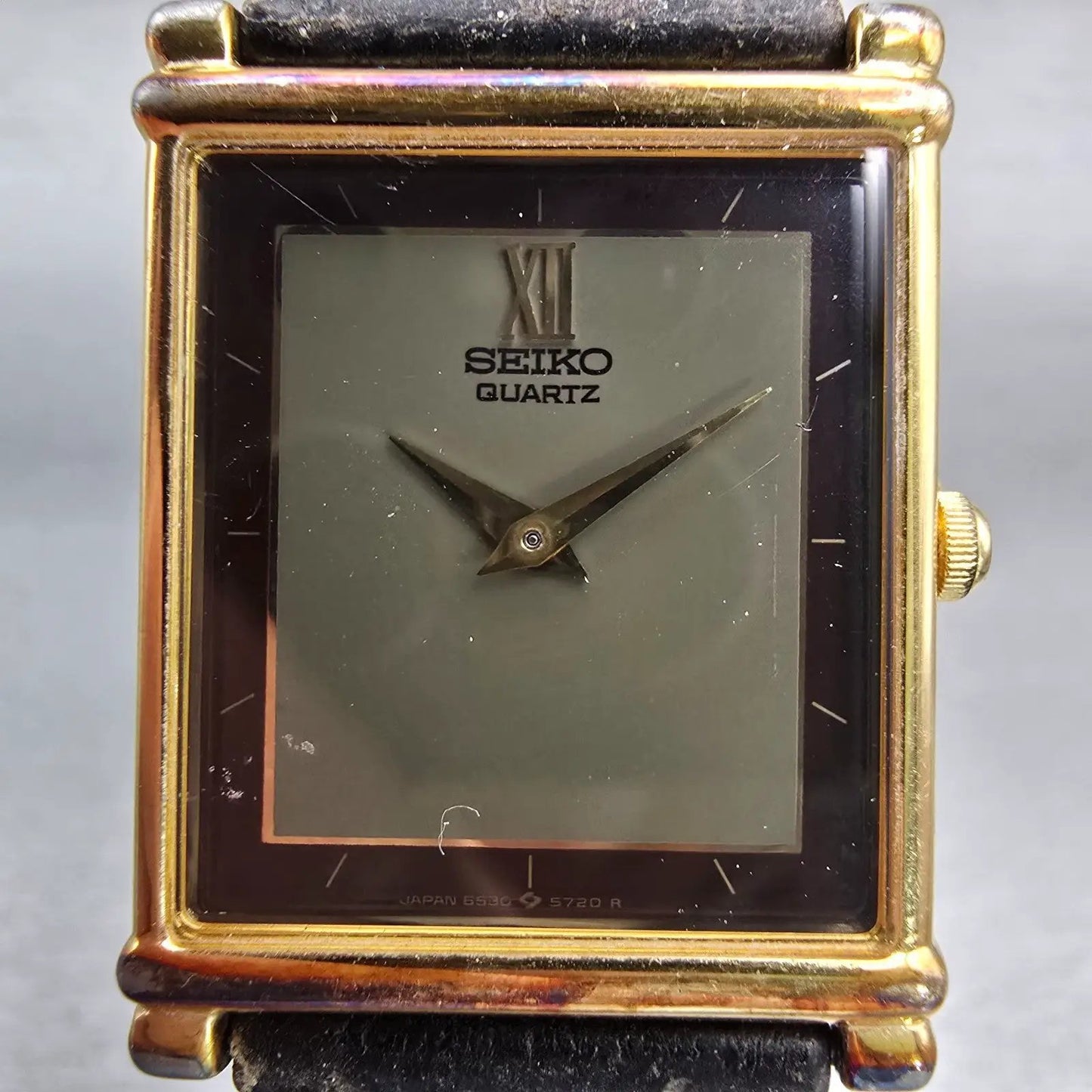 Seiko Watch Men 25mm Gray Dial Gold Tone Rectangle 6530-5399 New Battery Vintage1