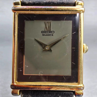 Seiko Watch Men 25mm Gray Dial Gold Tone Rectangle 6530-5399 New Battery Vintage1