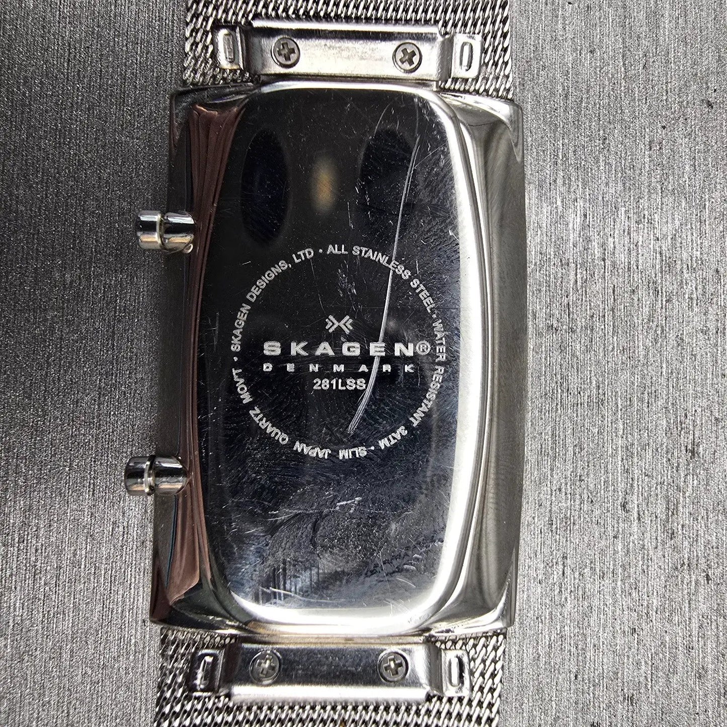 Skagen Dual Time Watch Men 30mm Silver Dial Silver Tone Rectangle 281LSS New Bat10