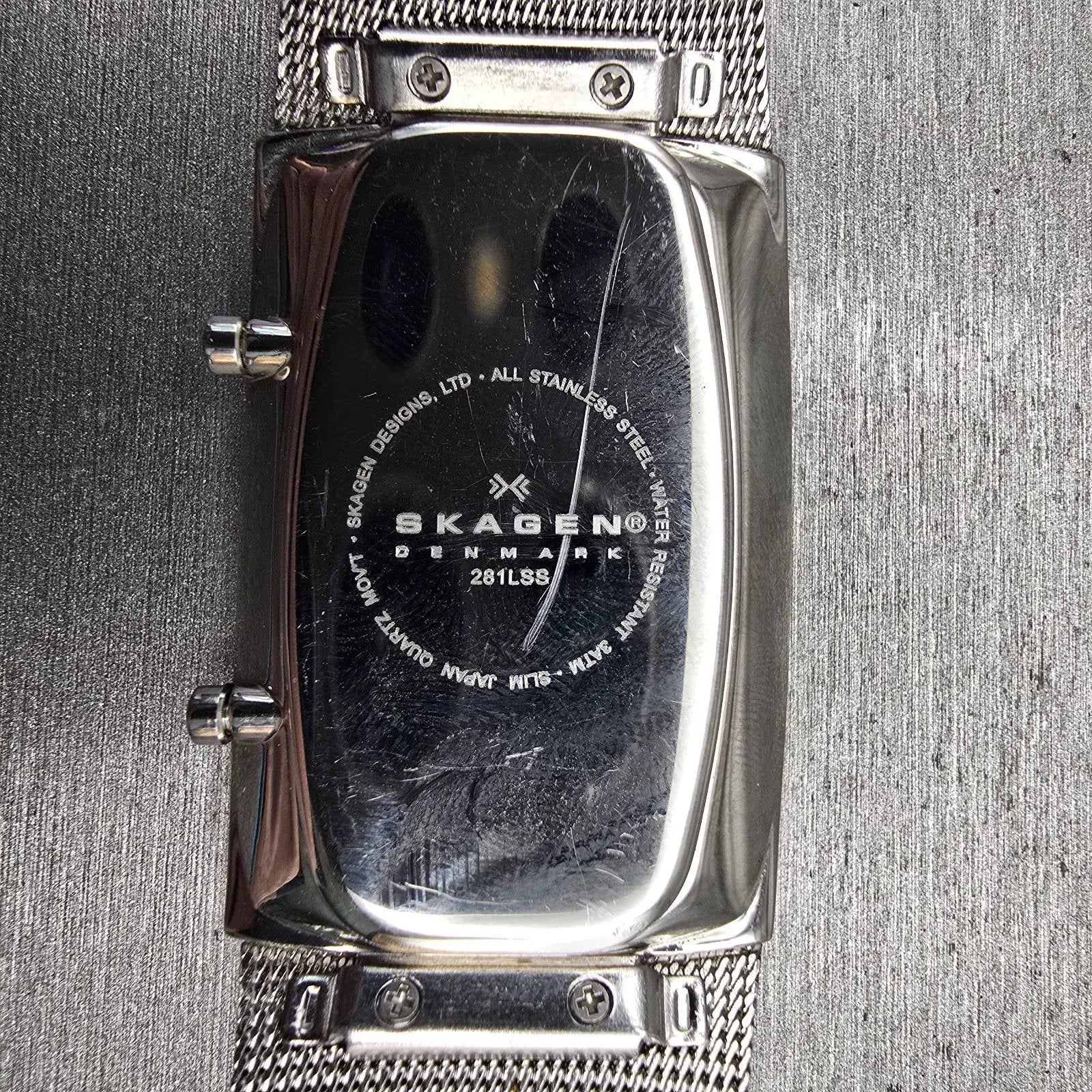 Skagen Dual Time Watch Men 30mm Silver Dial Silver Tone Rectangle 281LSS New Bat10