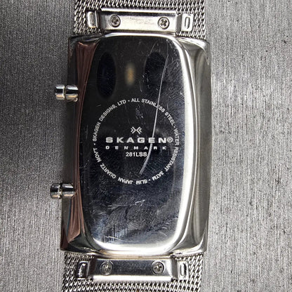 Skagen Dual Time Watch Men 30mm Silver Dial Silver Tone Rectangle 281LSS New Bat10