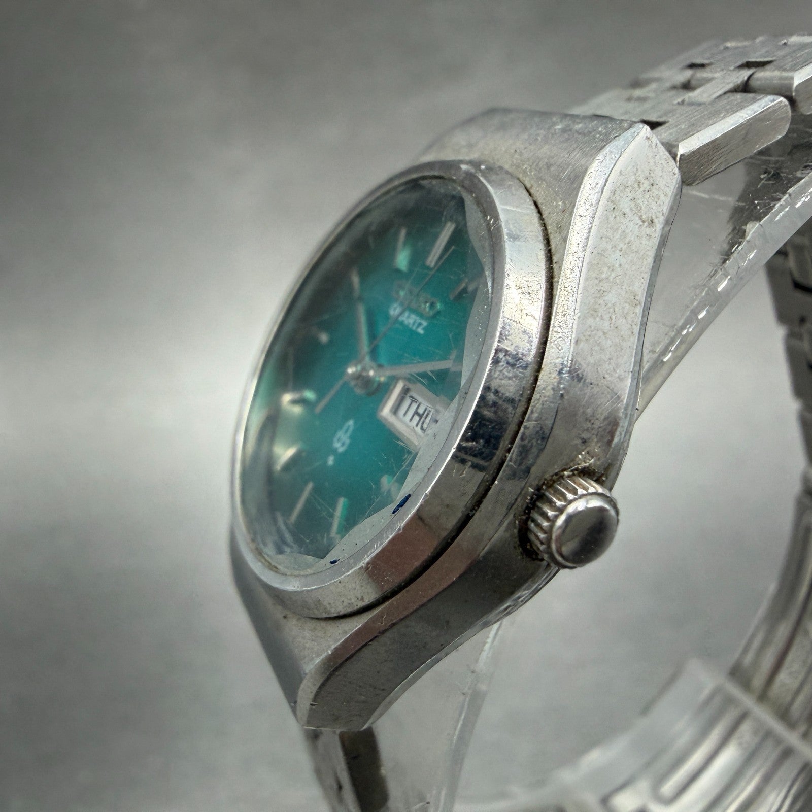 Seiko Watch Women 24mm Green Dial Silver Tone Daydate 7903-0100 New Battery2