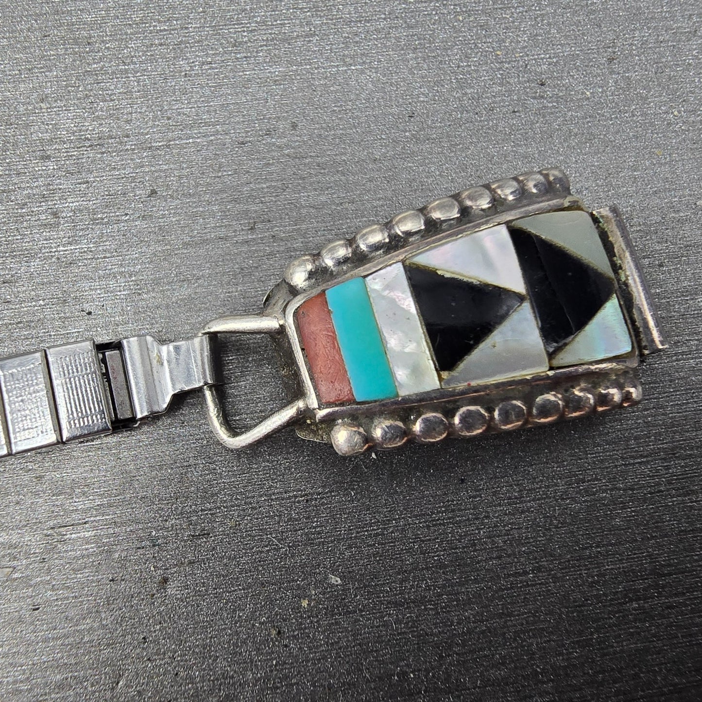Navajo Sterling Silver Watch Band Tips 11mm Turquoise Coral Arrow Pattern Women5