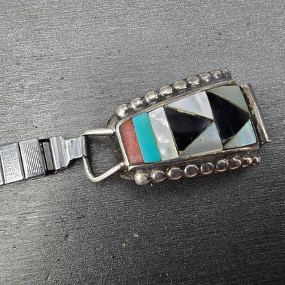 Navajo Sterling Silver Watch Band Tips 11mm Turquoise Coral Arrow Pattern Women5