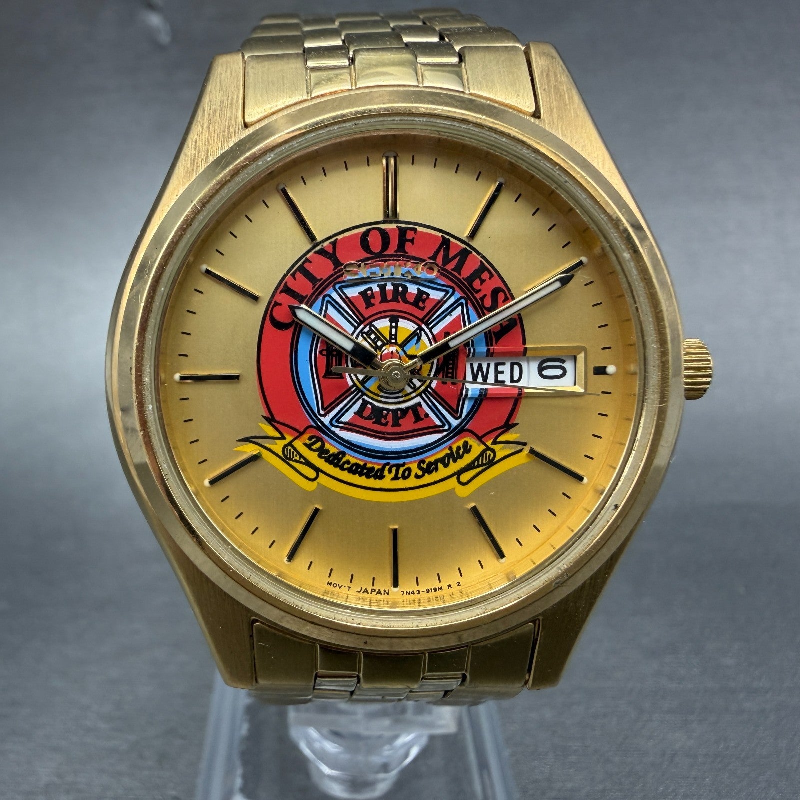 Seiko watch Men 36mm Gold Dial Gold Tone Daydate Round 7n43-9048 New Battery0