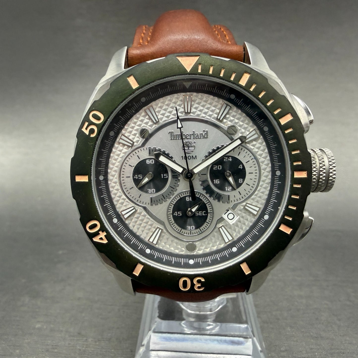 Timberland Chronograph Watch Men 45mm Silver Dial Silver Tone Date  PARTS0