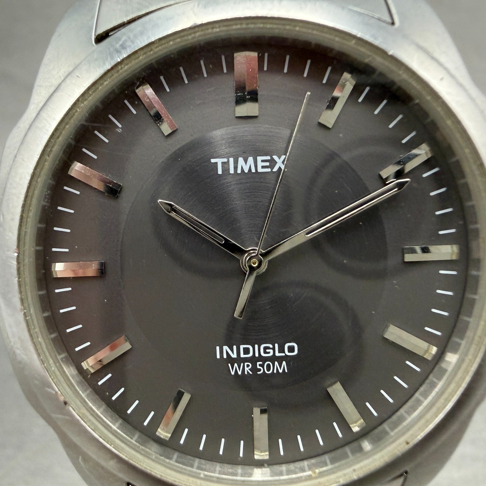 Timex Indiglo Watch Men 37mm Gray Dial Silver Tone Round T23281 New Battery1