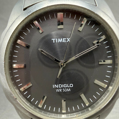 Timex Indiglo Watch Men 37mm Gray Dial Silver Tone Round T23281 New Battery1