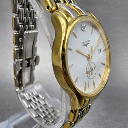 Longines Watch Women 25mm White Dial Gold Tone Date Round l4.59.2 New Battery3