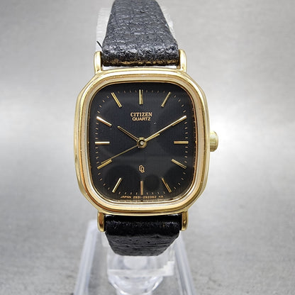 Citizen CQ Tank Watch Women 22mm Black Dial Gold Tone Rectangle New Battery0