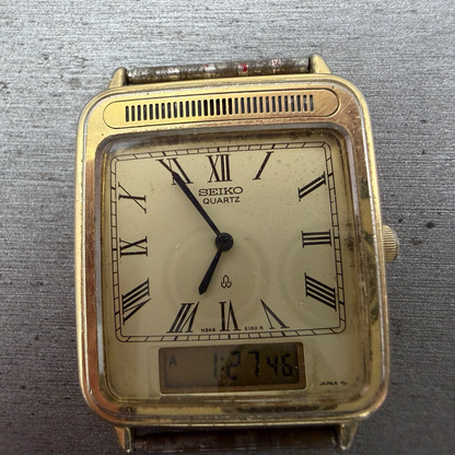 Seiko Analog Digital Tank Watch Men 28mm Champagne Dial Gold Tone H249-5110 PART2