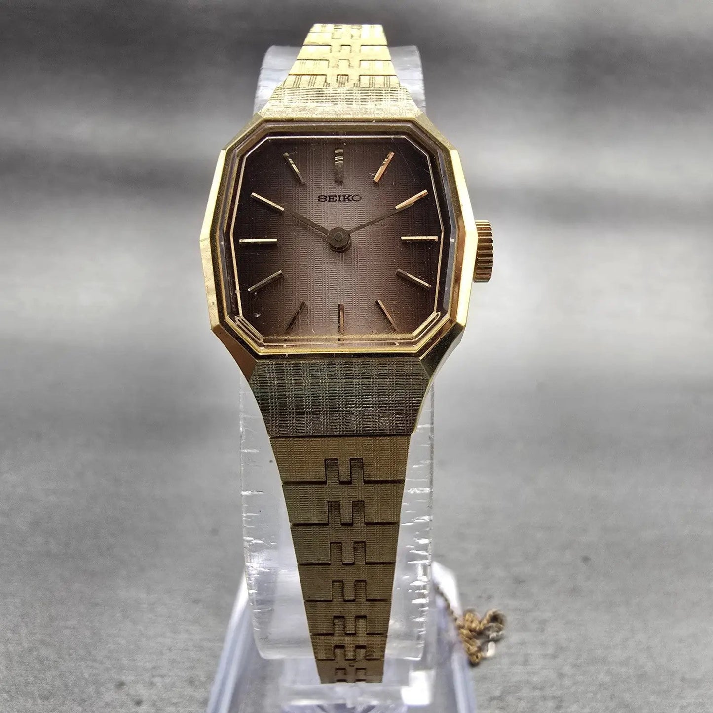 Seiko Watch Women 19mm Brown Dial Gold Tone Rectangle 1100-4899 Manual Wind VTG5