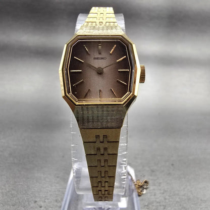 Seiko Watch Women 19mm Brown Dial Gold Tone Rectangle 1100-4899 Manual Wind VTG5