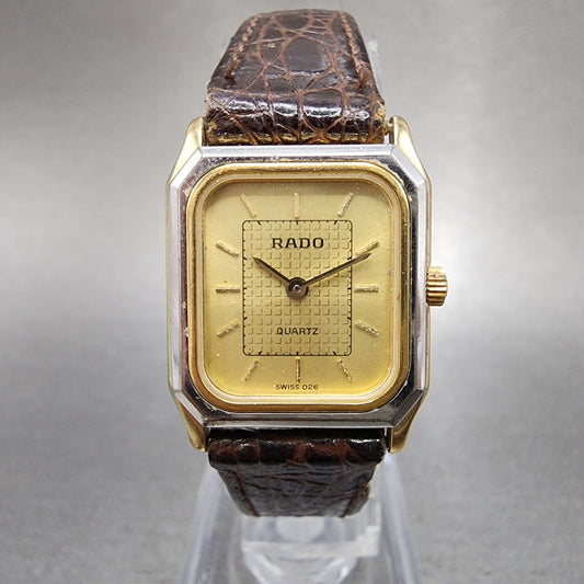 Rado Tank Watch Women 20mm Gold Dial Two Tone Octagon 133.5293.2 New Battery0