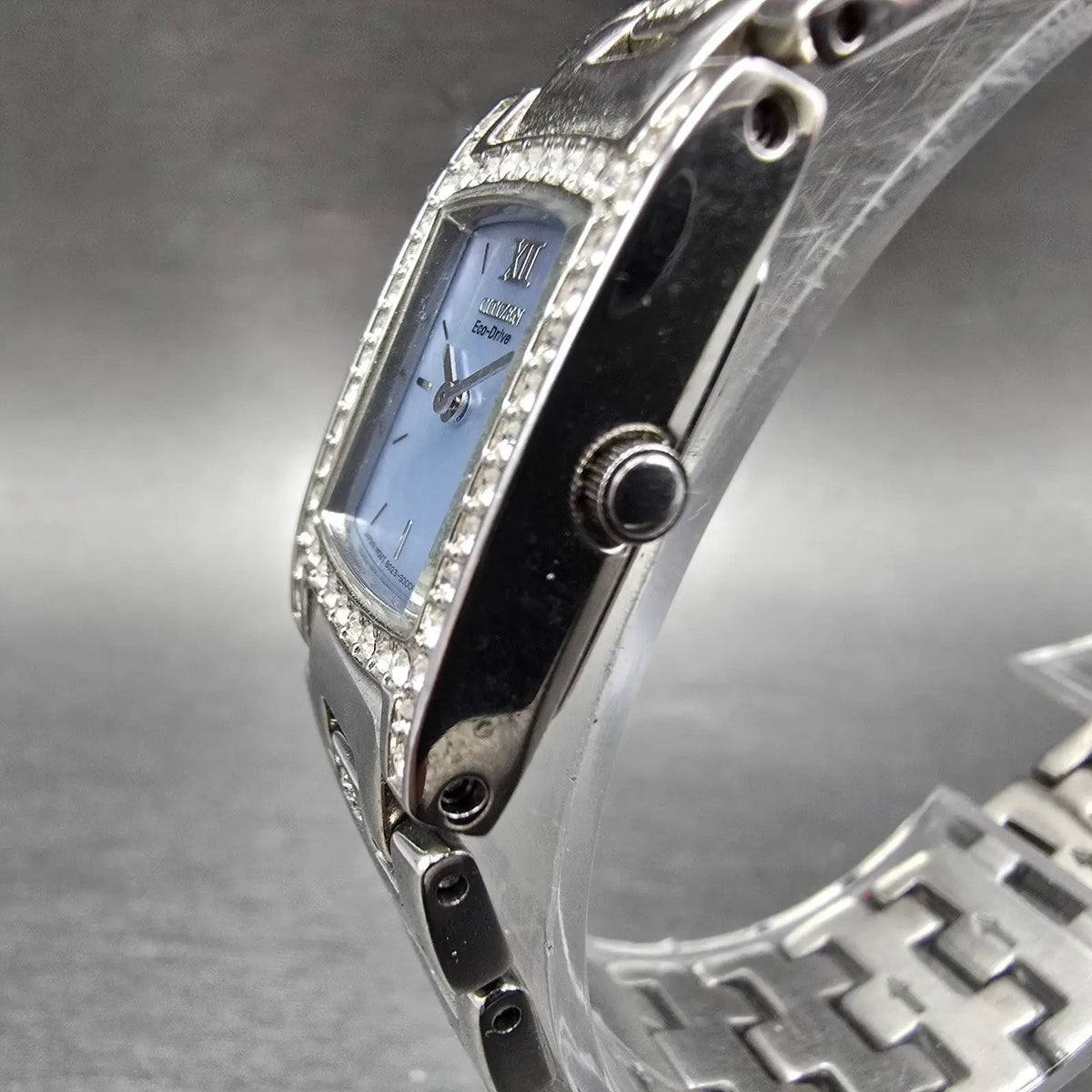 Citizen Eco-Drive Tank Watch Women 17mm MOP Dial Silver Crystal Bezel Runs JP2