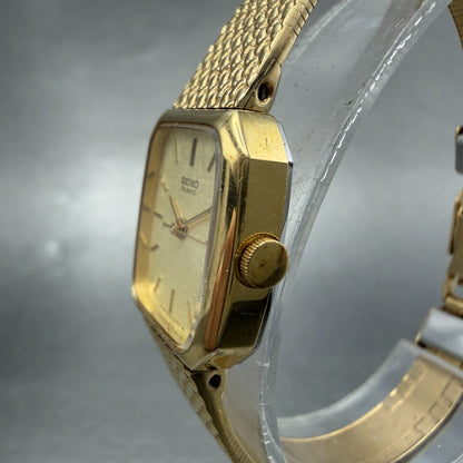 Seiko Watch Women 19mm Champagne Dial Gold Tone Rectangle 5421-5060 New Batt H9S2