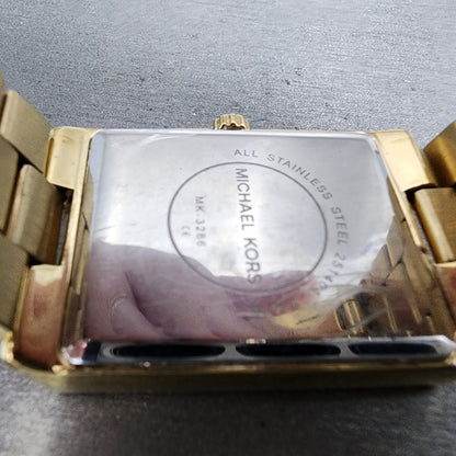 Michael Kors Nash Watch Women 27mm Champagne Dial Gold Tone Rectangle New Batt9