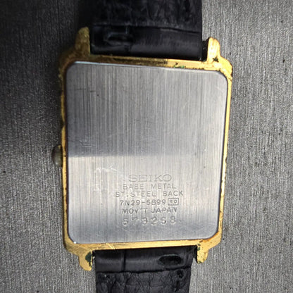 Seiko Tank Watch Men 26mm Silver Dial Gold Tone Date Rectangle 7N29-5B99 New Bat10