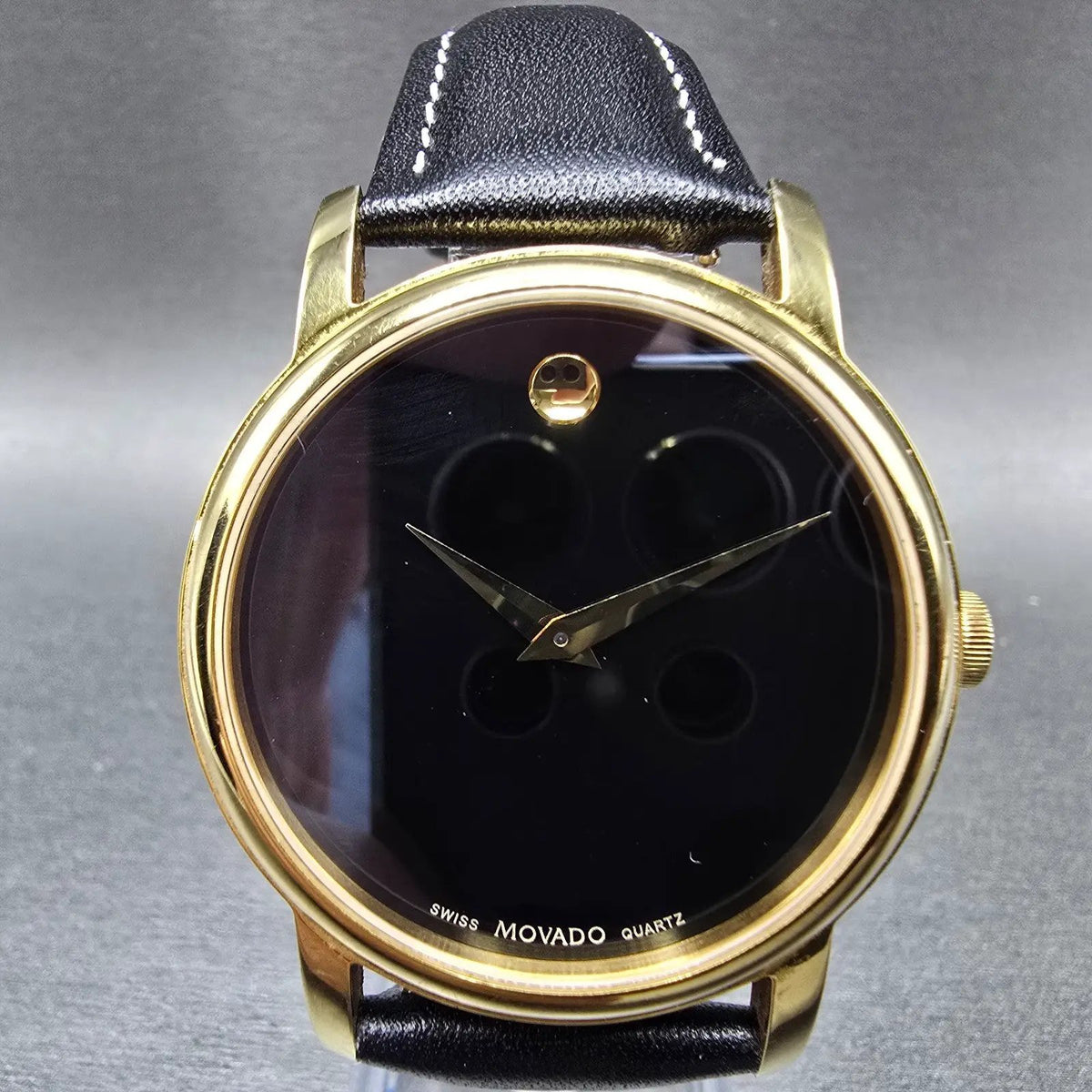 Movado Museum Watch Men 38mm Black Dial Gold Tone Round MO.01.1.34.6002 New Batt1