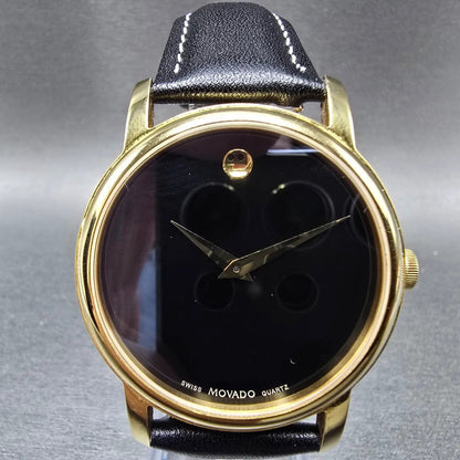 Movado Museum Watch Men 38mm Black Dial Gold Tone Round MO.01.1.34.6002 New Batt1
